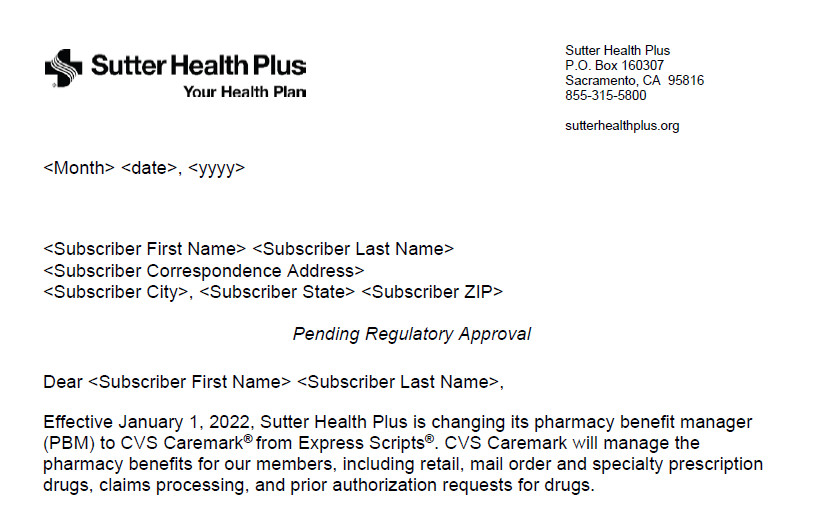 CalChoice: Sutter Health Plus Announces CVS Caremark as New PBM