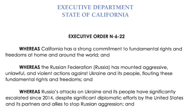 CCSB Provides Update on Executive Order N-6-22 Regarding Russian Sanctions