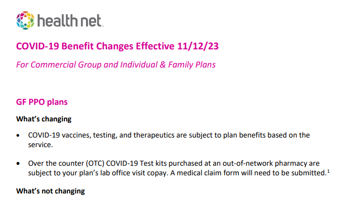 Health Net: COVID-19 Benefit Changes Begin November 12, 2023