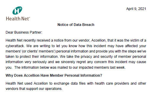 Health Net Notice of Data Breach