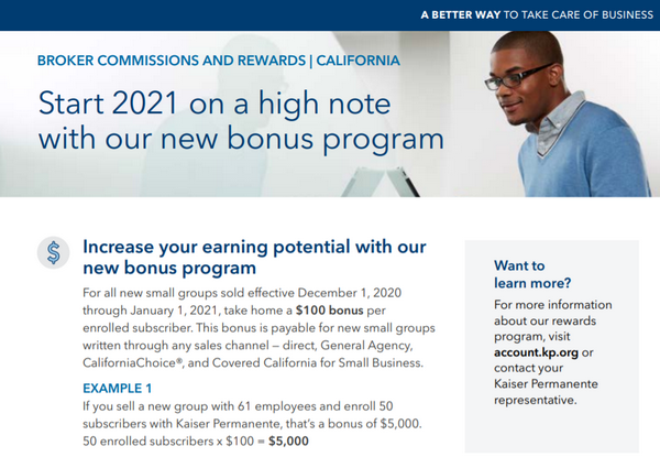 Kaiser Permanente Announces December 2020 & January 2021 Broker Bonus