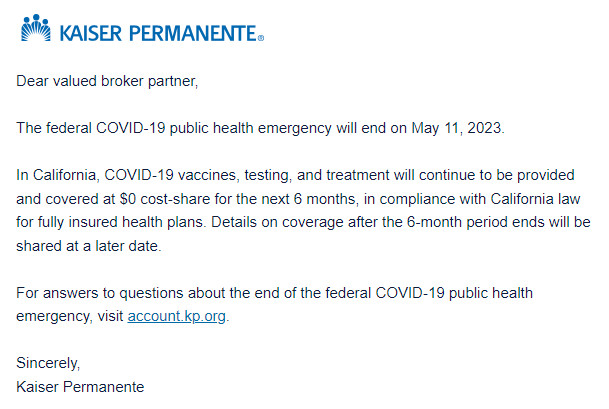 Kaiser Permanente: COVID-19 Public Health Emergency Ends May 11