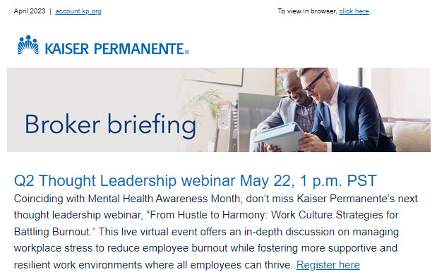 Kaiser Permanente: Q2 Thought Leadership Webinar, Mental Health in the Workplace, and More