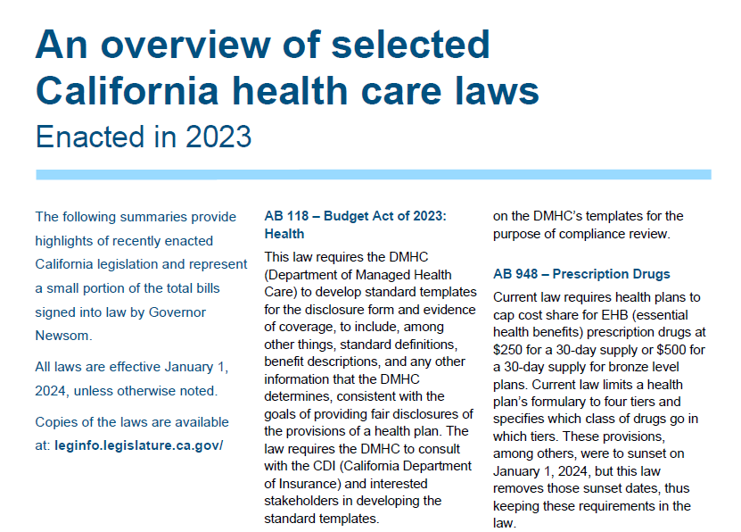 Kaiser Permanente: Select California Health Care Laws Enacted in 2023