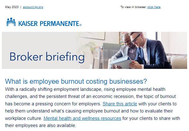 Kaiser Permanente: The Cost of Employee Burnout, Upcoming Webinar, and More
